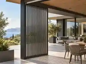 Frangisole verticale in alluminio su terrazza moderna